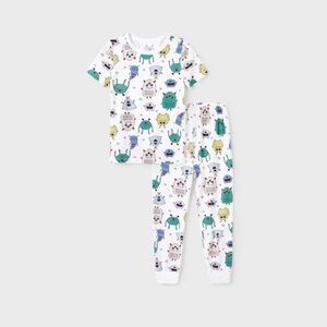 Boy Bamboo Cute Little Monster Print Short-sleeve Pajama Set